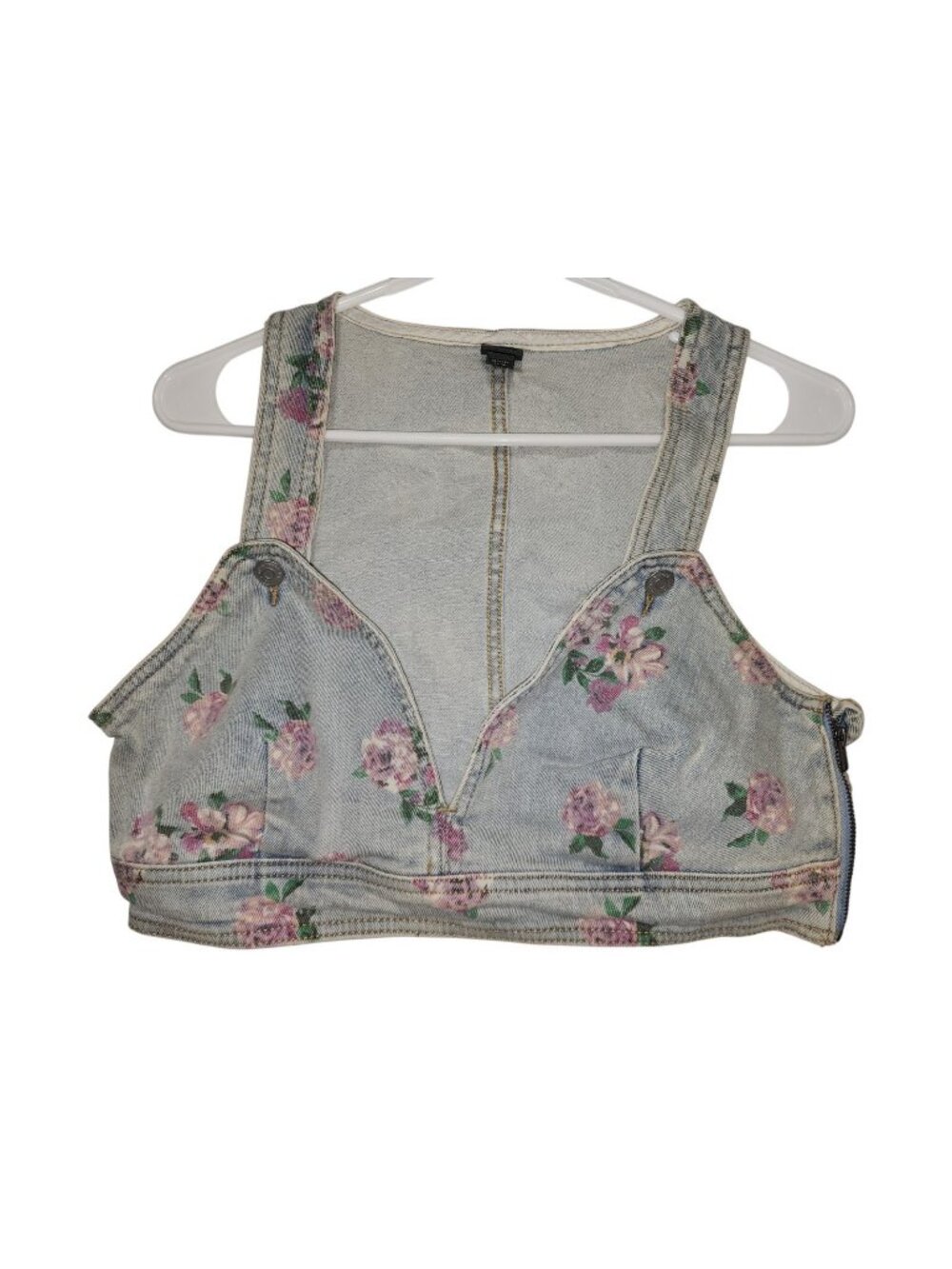 Wild Fable Floral Denim Crop Top Bralette Cottagecore M Light Wash Zip Side